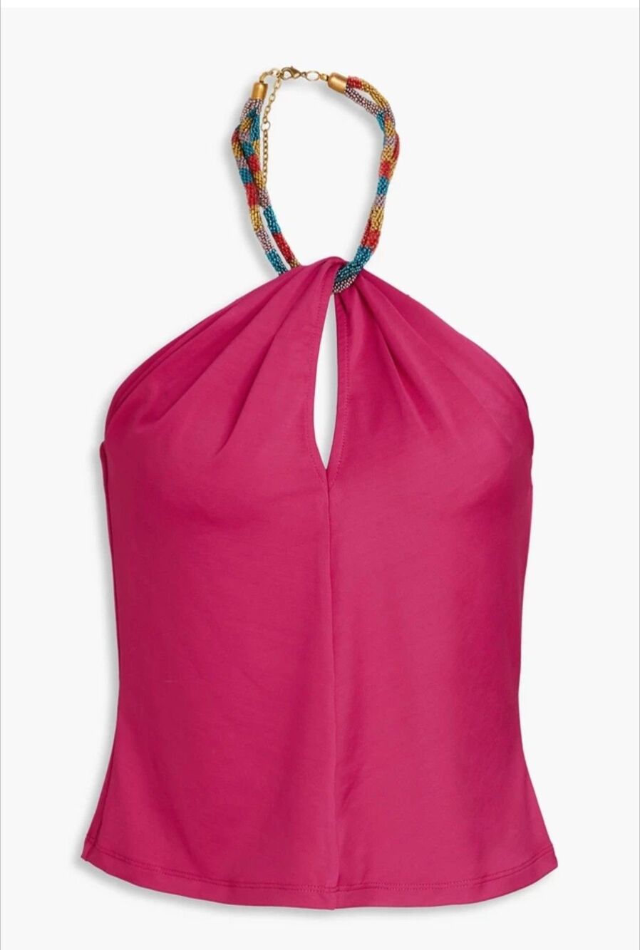 Veronica Beard Akeeva Top 0 Fuchsia Pink Beaded Halter Neck Keyhole Cutout
